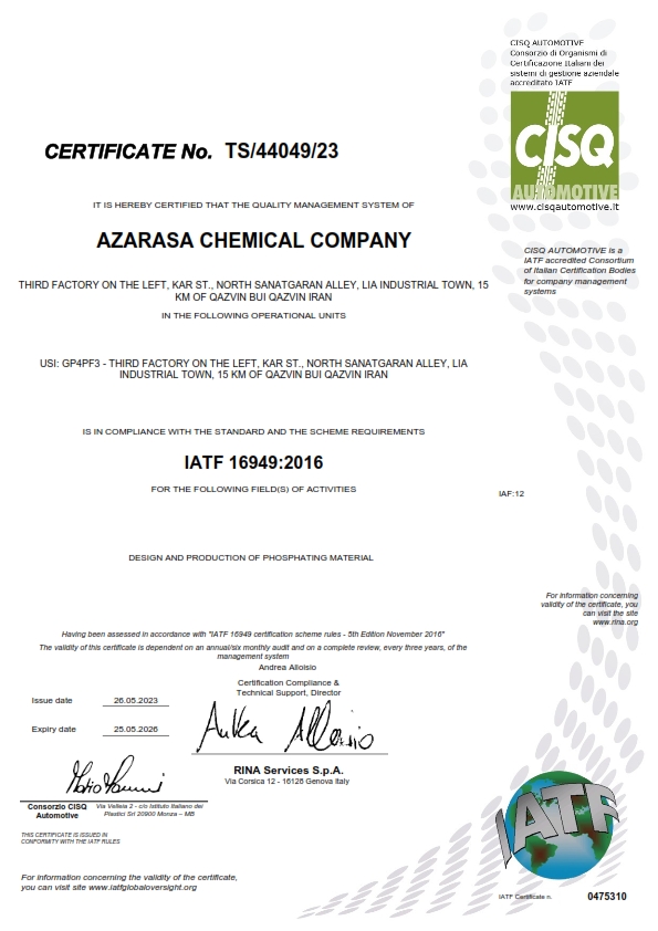 _Certificate_IATF Azarasa Chemical Company