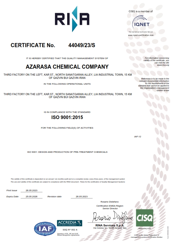 Certificate_ISO Azarasa Chemical Company